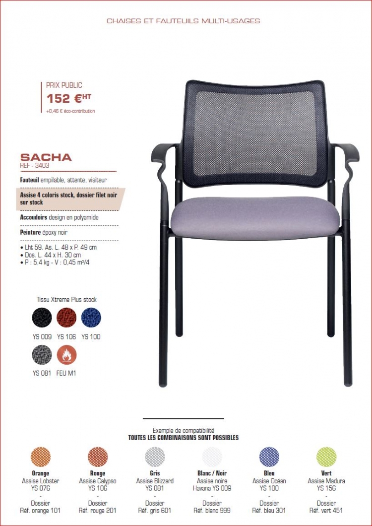  : fauteuil résille mixte empilable  IS  5859 SACHA
