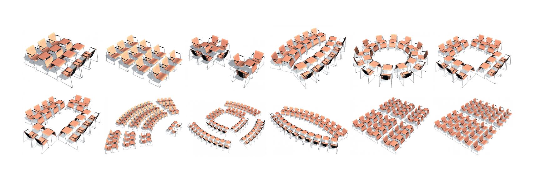 Différentes implantations : Chaise transformable en table pour réunion, conférence - TRO